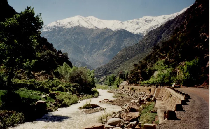 Ourika river valley beneath the High Atlas Mountains