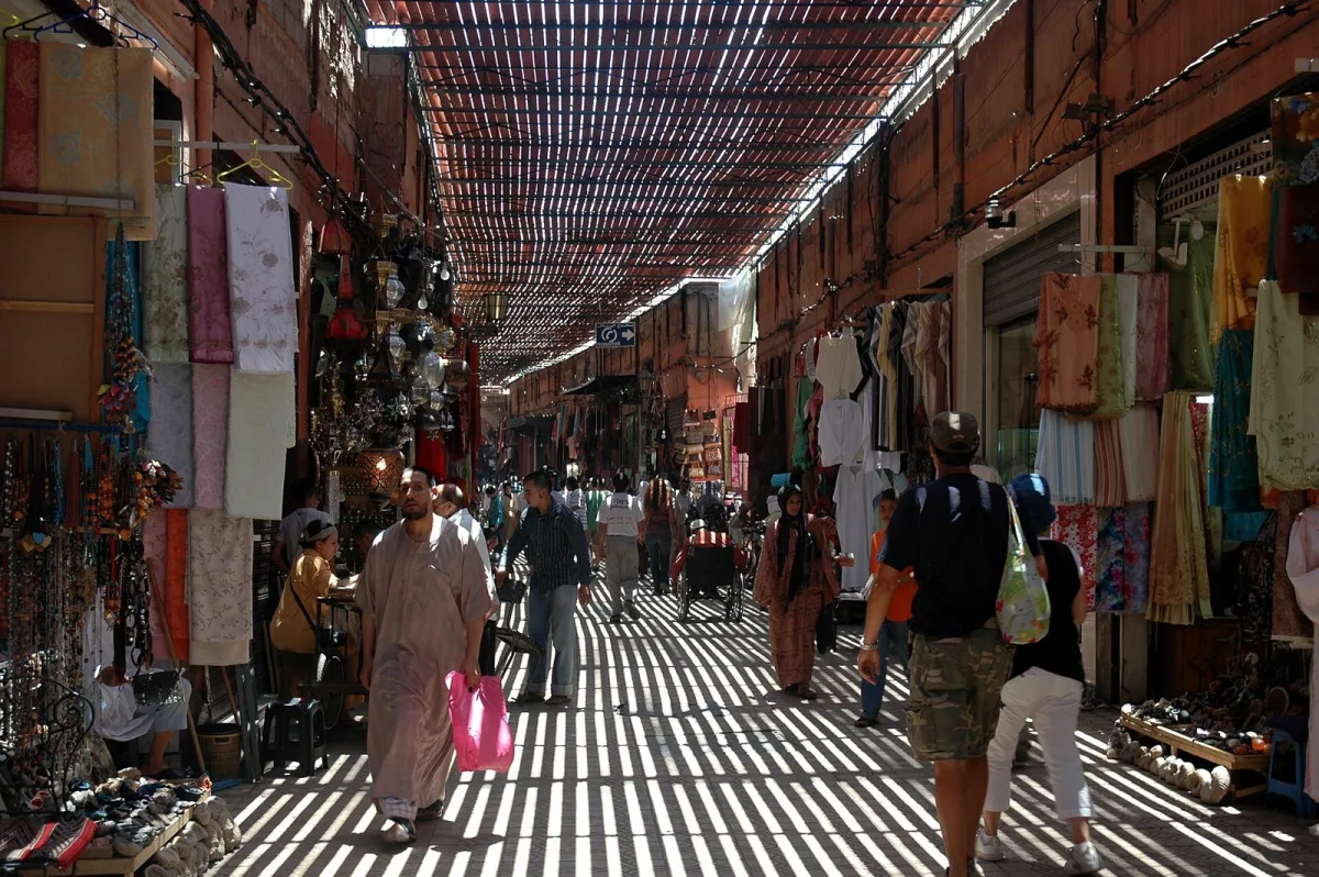 Covered craft stalls in Souk Semmarine, Marrakech