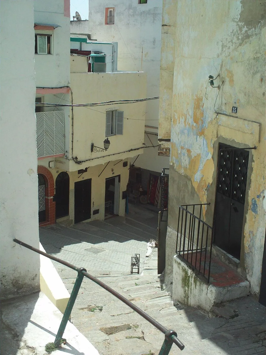 Traditional buildings along a Tangier medina lane