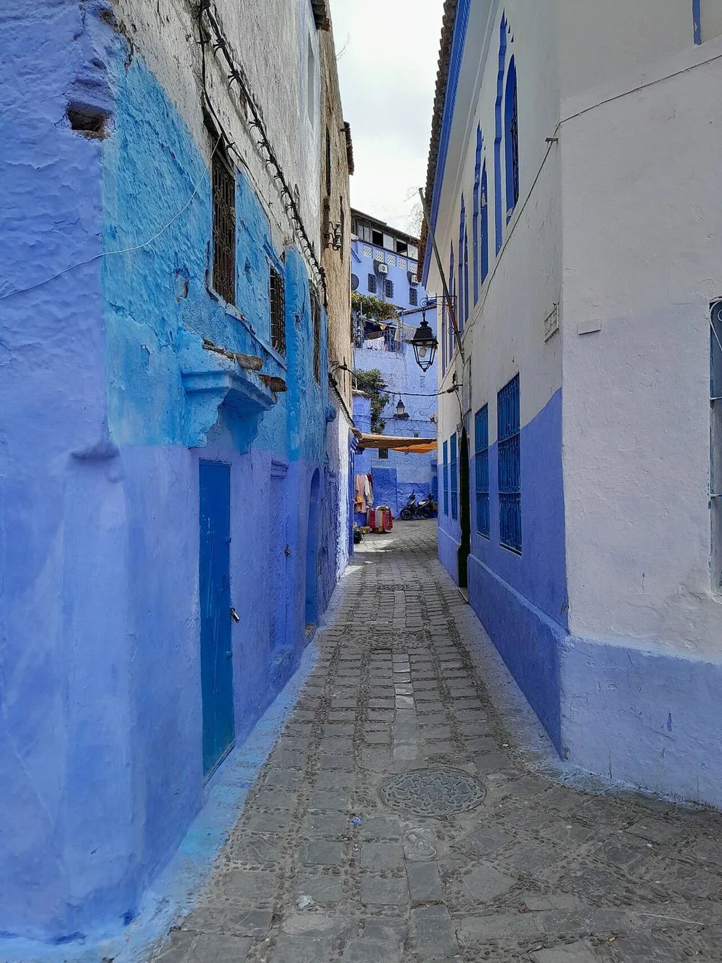 Narrow blue medina street in Chefchaouen
