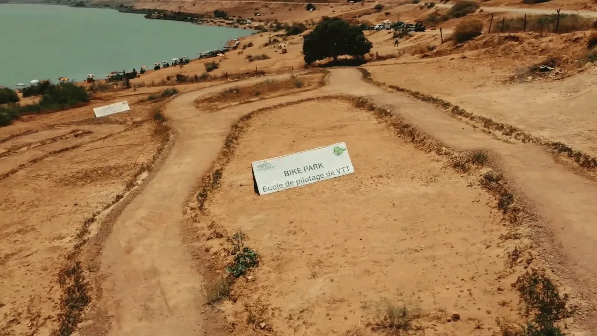 The Bike Park activity area beside the lake.